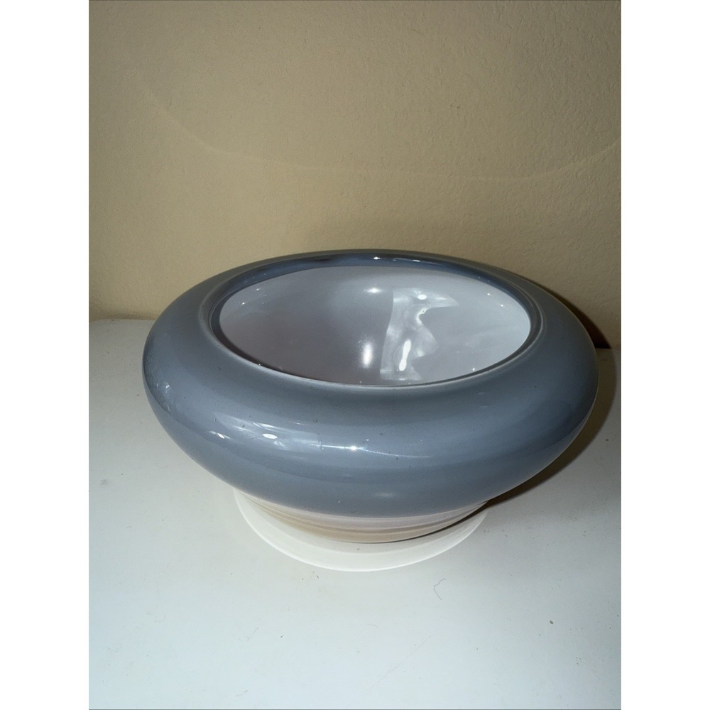 Thomas Maher Art Glass Vase Bowl Pink Blue Yellow Pastel 8x8x4"